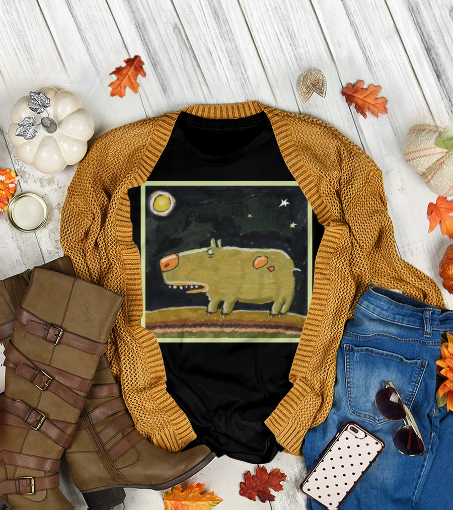 Funny Dog and Moon Stars Night Scene T-Shirt