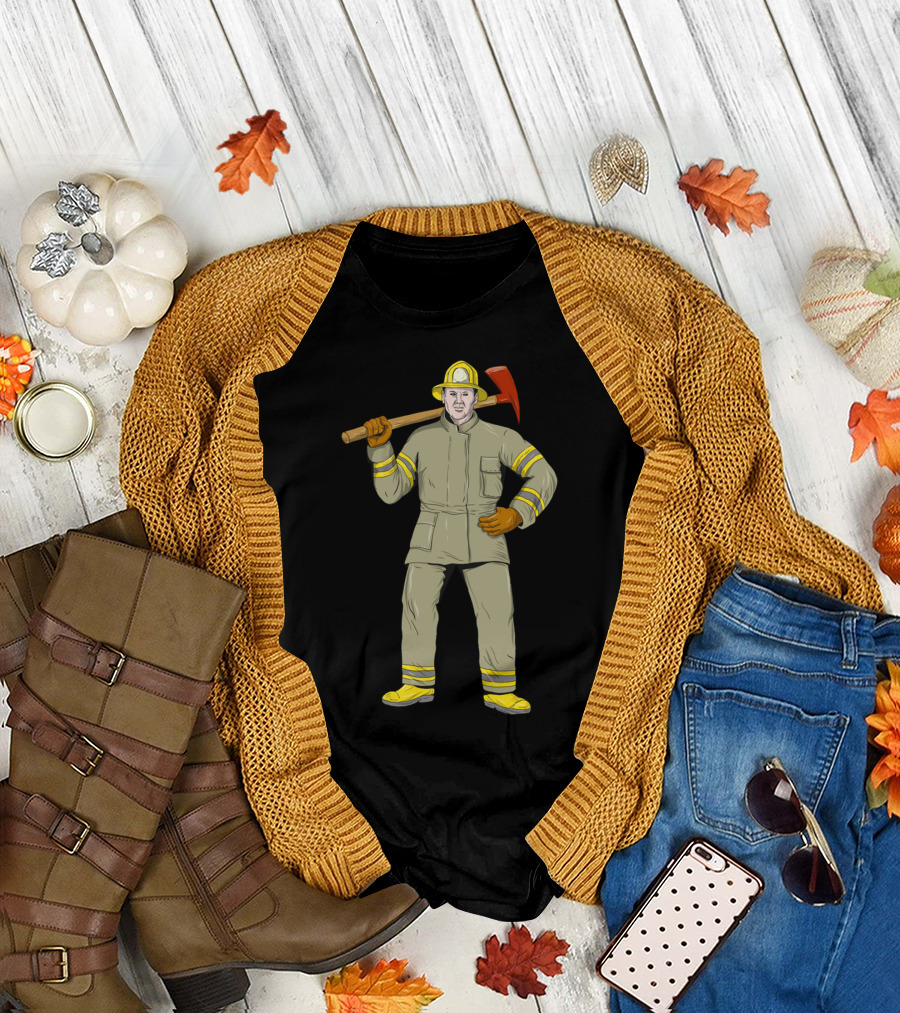 American Firefighter Holding Fire Axe T-Shirt