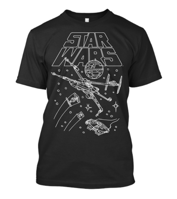 Star Wars Death Star X-Wing TIE Fighter Millennium Falcon Outline T-Shirt