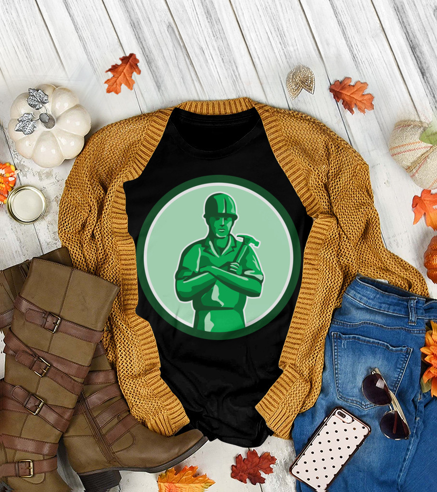 Green Builder Holding Hammer in Circle T-Shirt