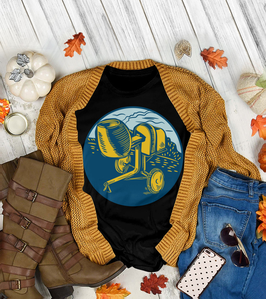 Concrete Mixer Modern Landscape Circle Woodcut T-Shirt