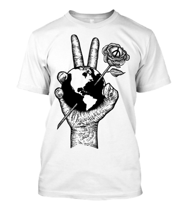 Peace World Hand Holding Earth And Rose T-Shirt