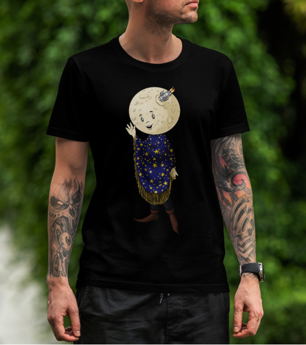 Beware The Man In The Moon Waving With Rocket Starry Cape T-Shirt