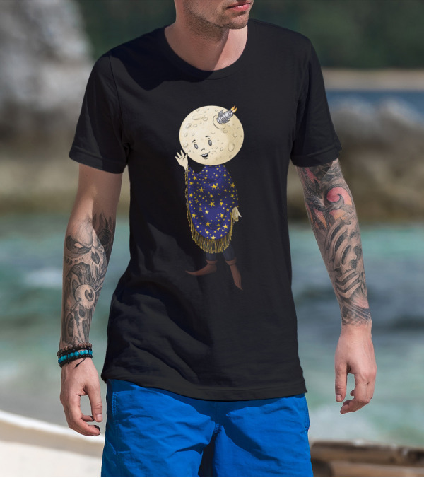 Beware The Man In The Moon Waving With Rocket Starry Cape T-Shirt