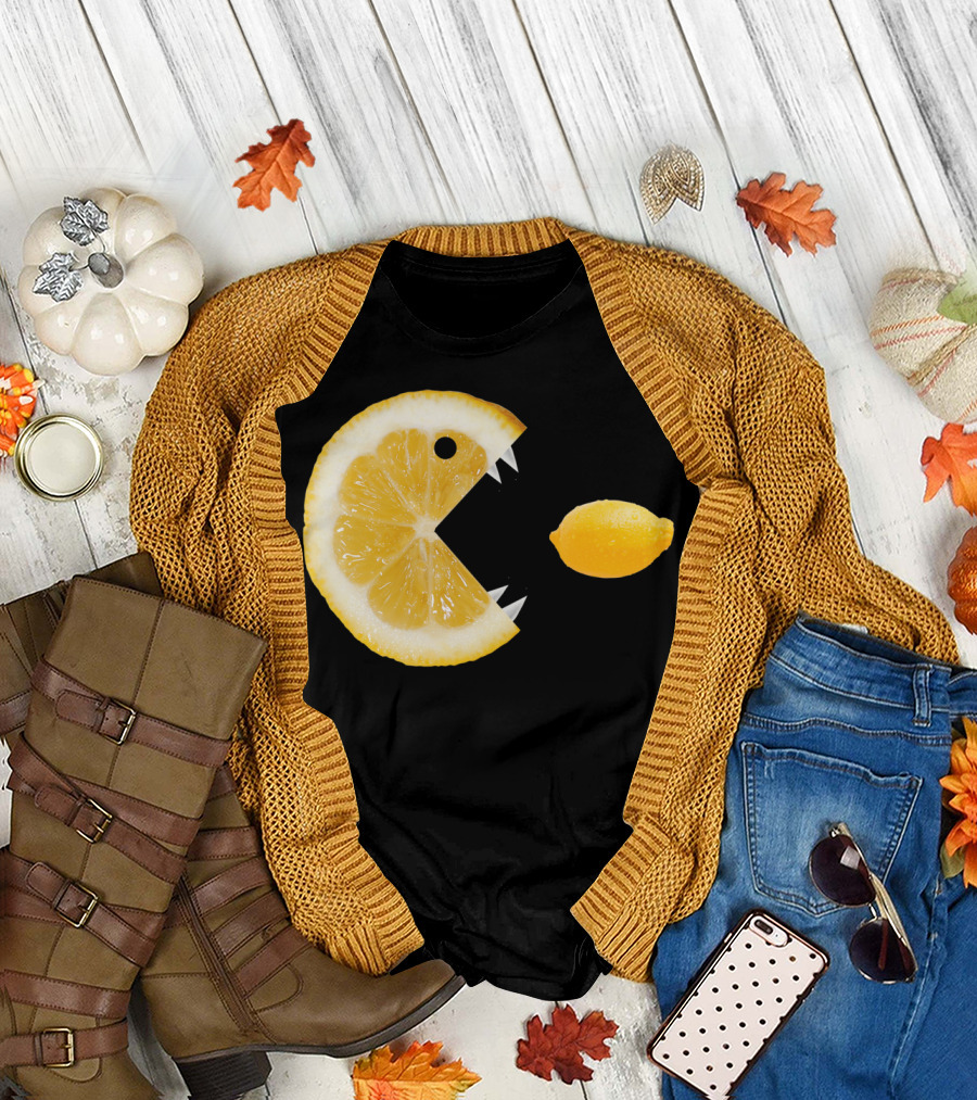 Funny Hungry Lemon Slice Eating Whole Lemon Iconic Video Game T-Shirt