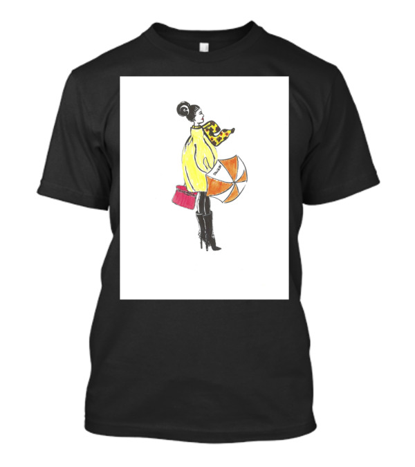 Fashion Illustration Yellow Coat Orange Umbrella T-Shirt