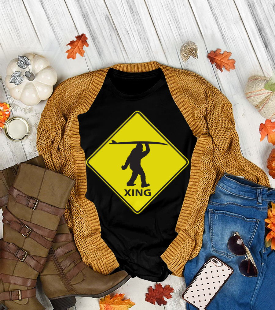 Big Foot Surfboard Crossing Xing Sign T-Shirt