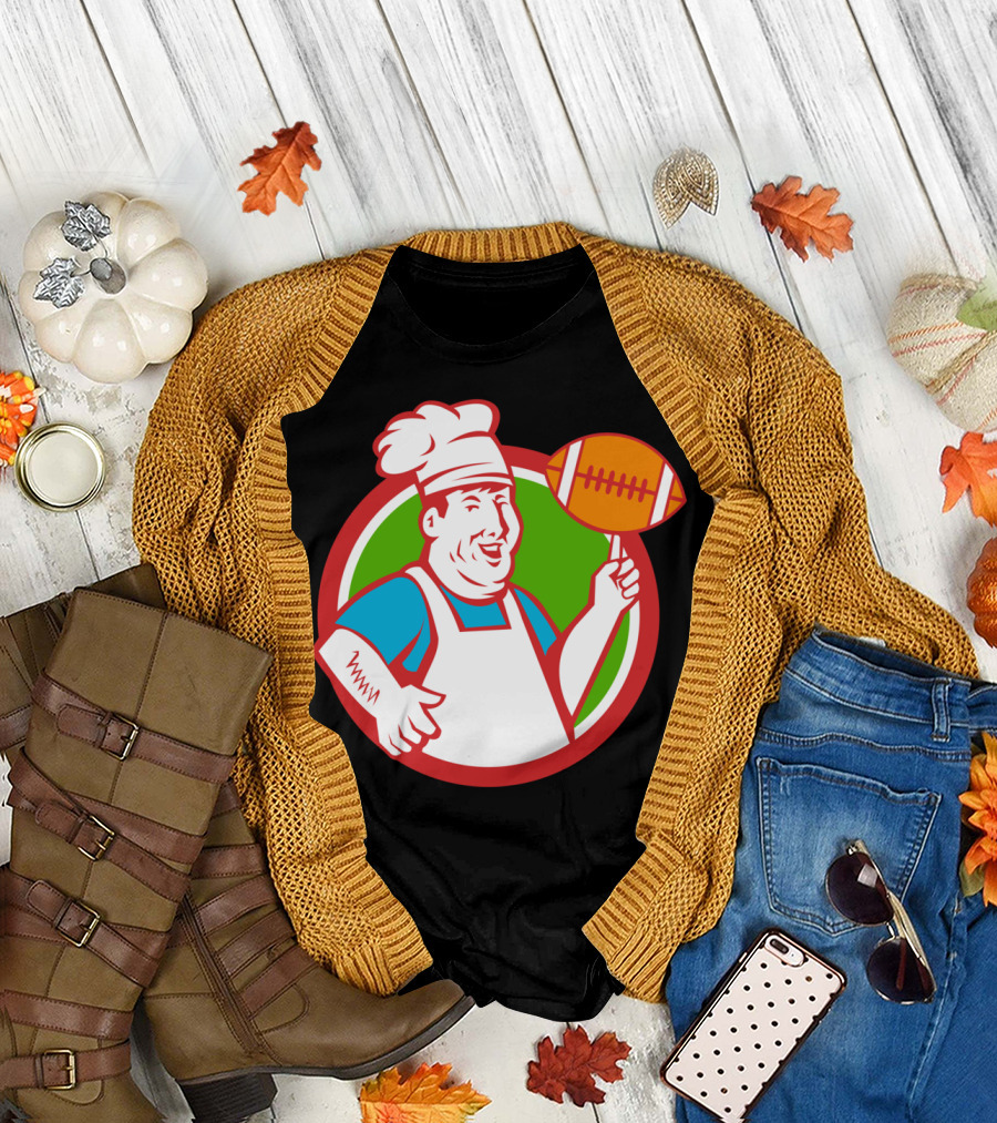 Fat Chef Twirling Football Red Green Circle T-Shirt