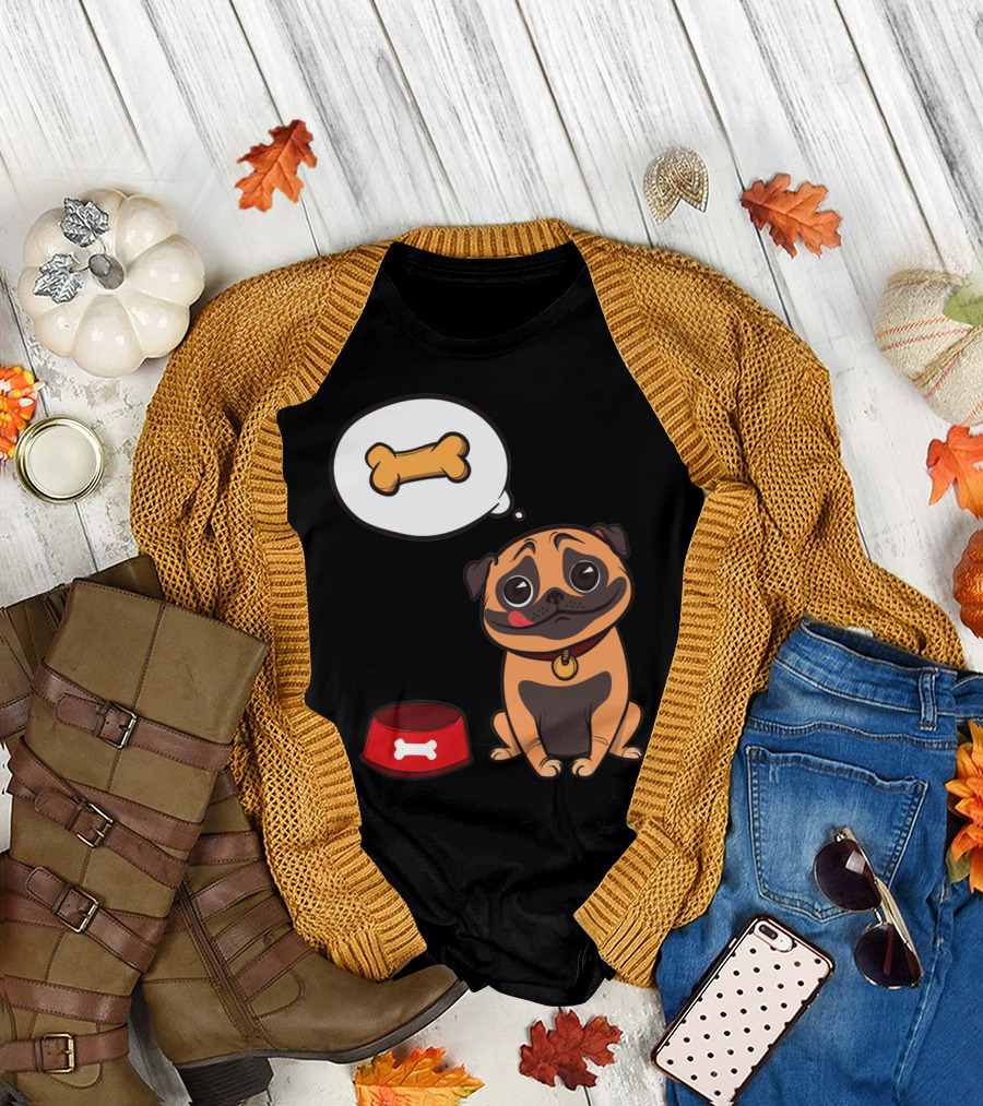 Hungry Dog Dreaming of Bone with Red Bowl T-Shirt