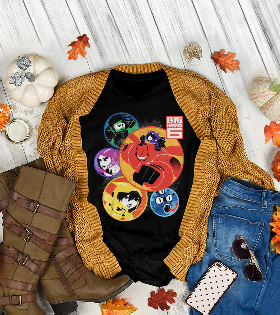 Big Hero 6 Characters in Colorful Bubbles T-Shirt