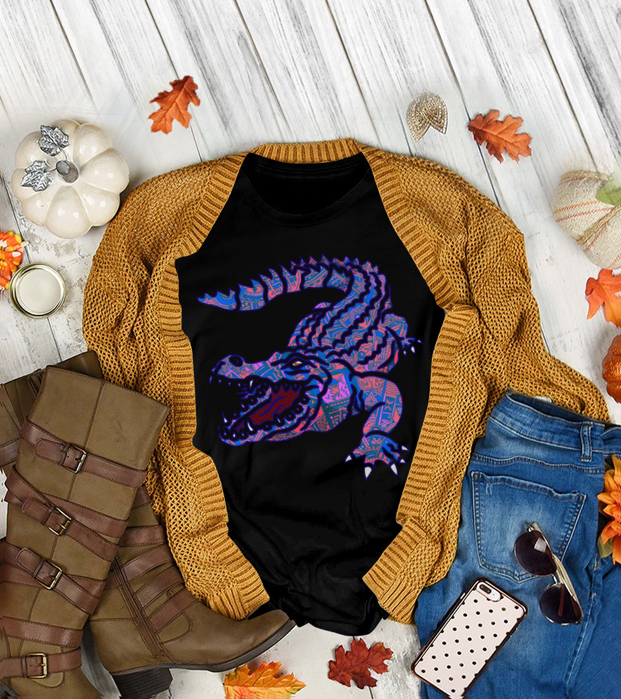 Indie Crocodile Alligator Psychedelic Tribal T-Shirt