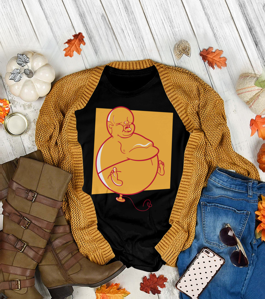 Big Man Balloon Cartoon Character with Yellow Background T-Shirt