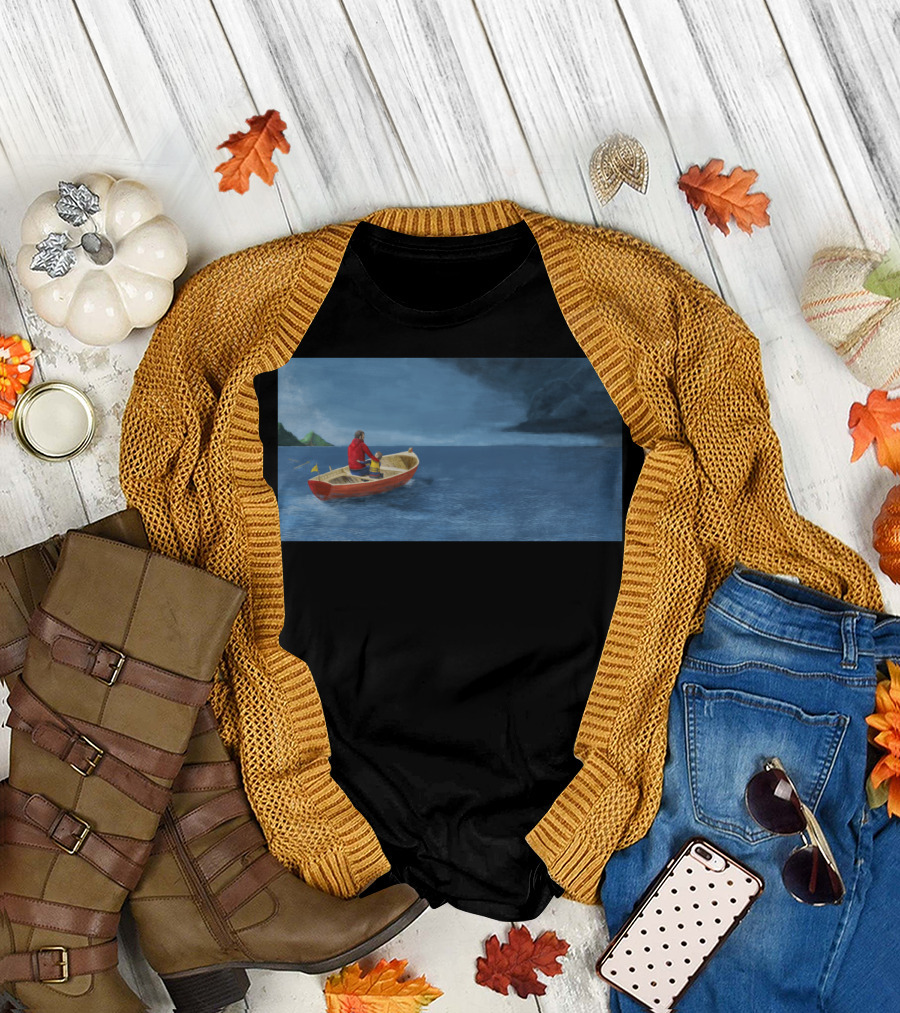 Father And Sun Rowboat Journey in Stormy Waters T-Shirt