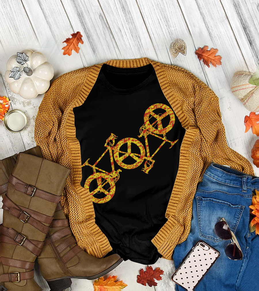 Double Bicycle Peace Symbol in Yellow T-Shirt