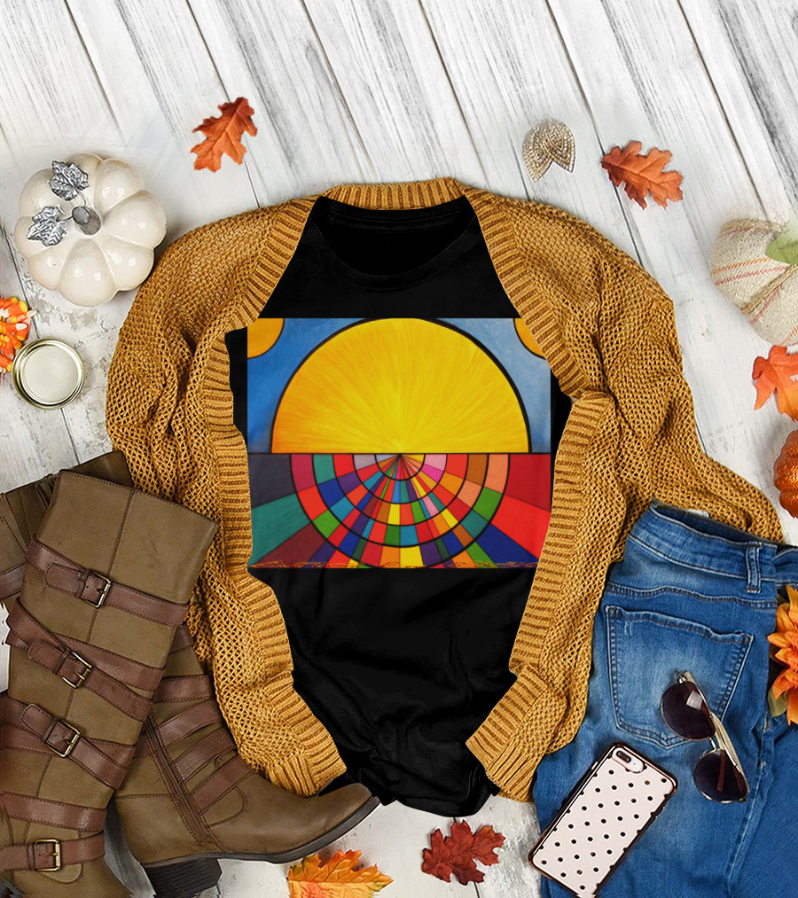 Dawn In A Digital Age Colorful Geometric Sunburst Composition T-Shirt
