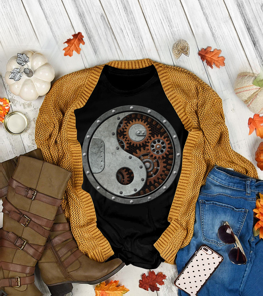 Industrial Steampunk Yin Yang Cogwheel Fusion T-Shirt