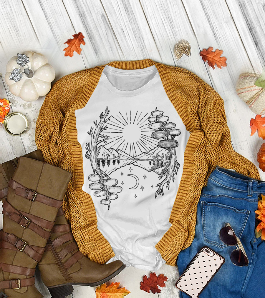 Day And Night Trees Mountains Sun Moon Tatt T-Shirt