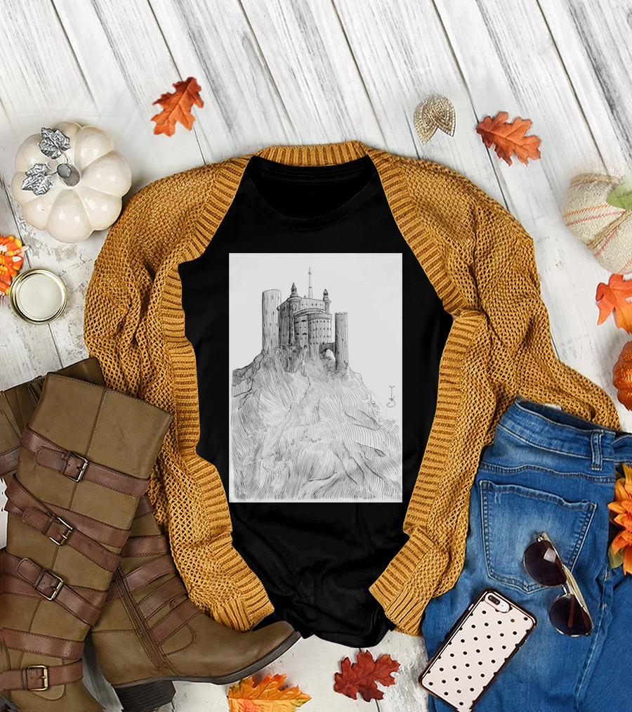 Castle of Stone with Pen and Ink Architectural T-Shirt