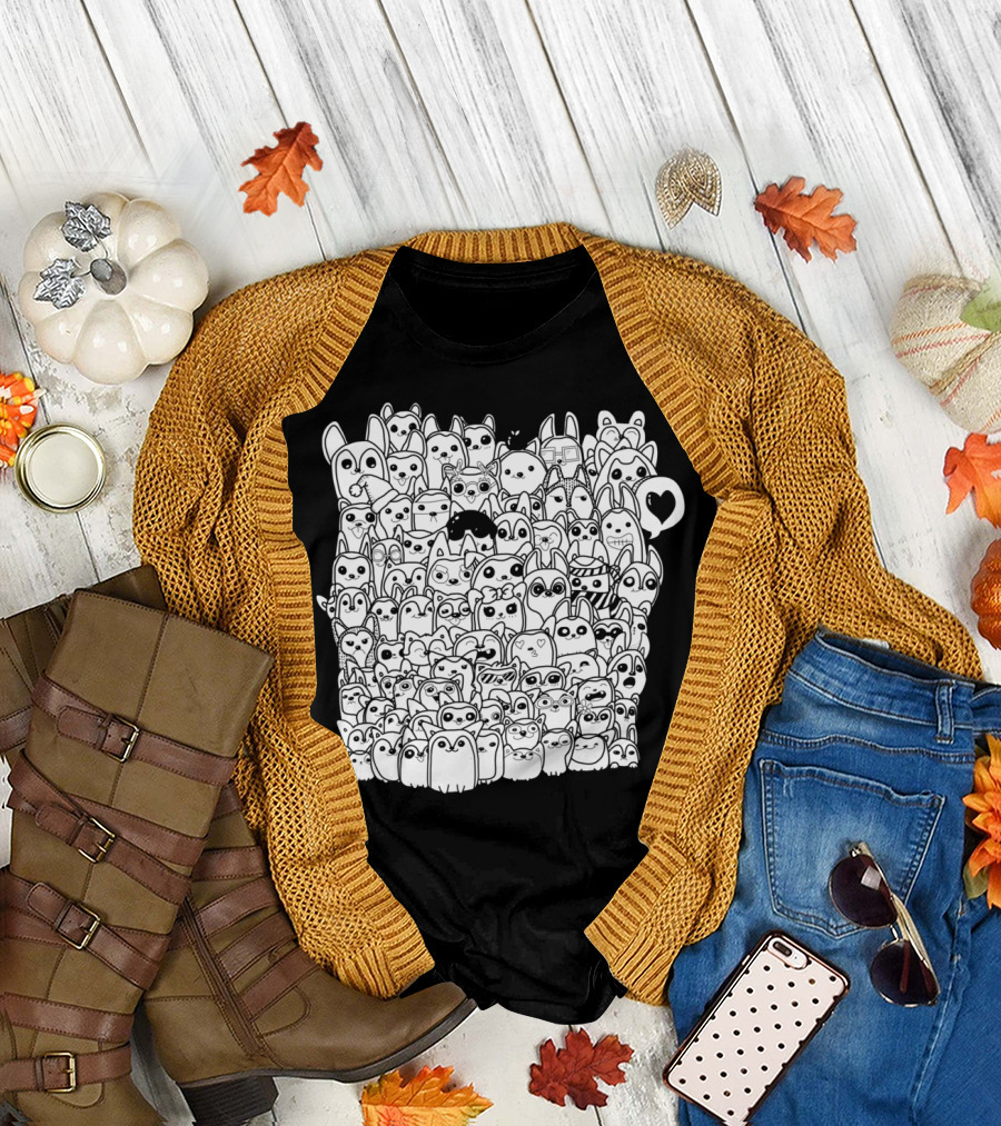 Huskies Cartoon Characters Doodle T-Shirt
