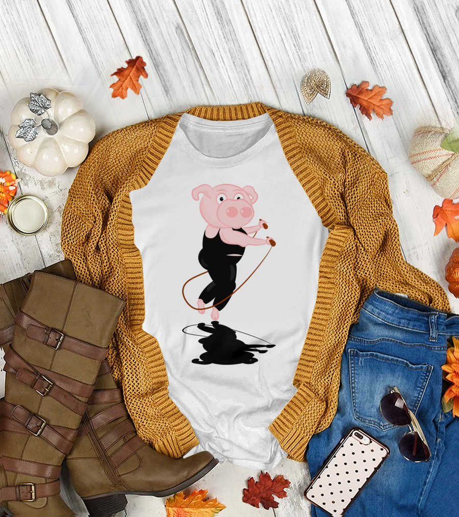 Pig in Black Outfit Jumping Rope T-Shirt