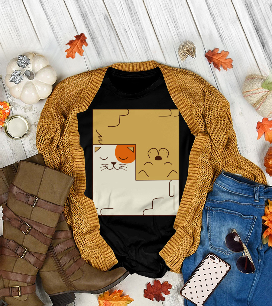 Cat And Dog Minimalist Puzzle Grid T-Shirt