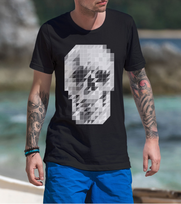 PIXELATED SKULL MONOCHROME T-Shirt