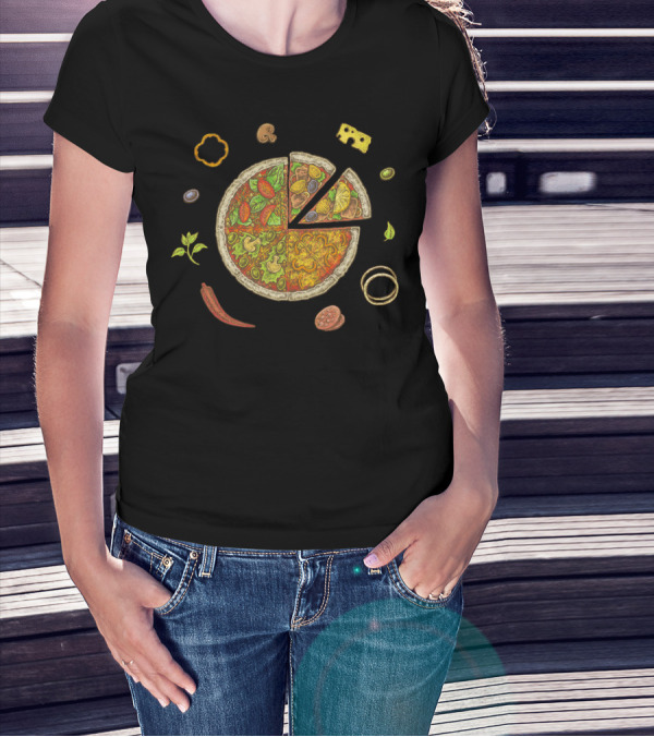 Pizza Ingredients Slice Cheese Mushrooms Peppers Olives Basil Pepperoni Rings T-Shirt