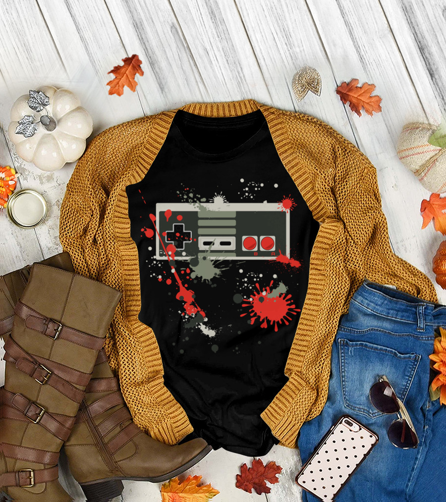 NES Controller Splatter Graffiti Retro Gaming T-Shirt