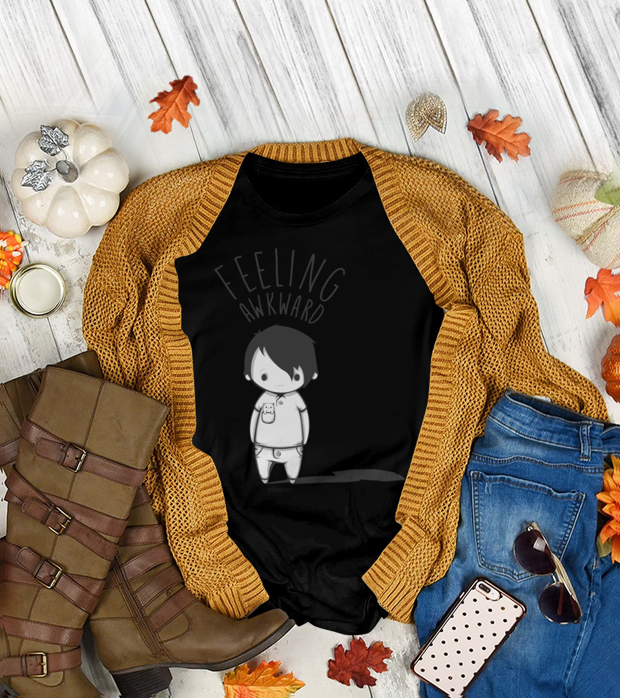 Feeling Awkward Cute Character with Owl Pocket T-Shirt