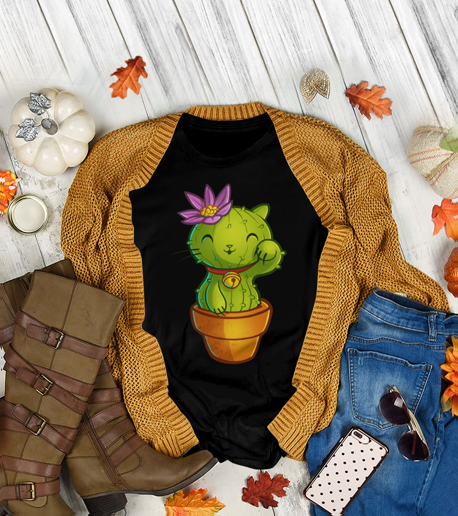 Cat Cactus with Flower and Bell T-Shirt