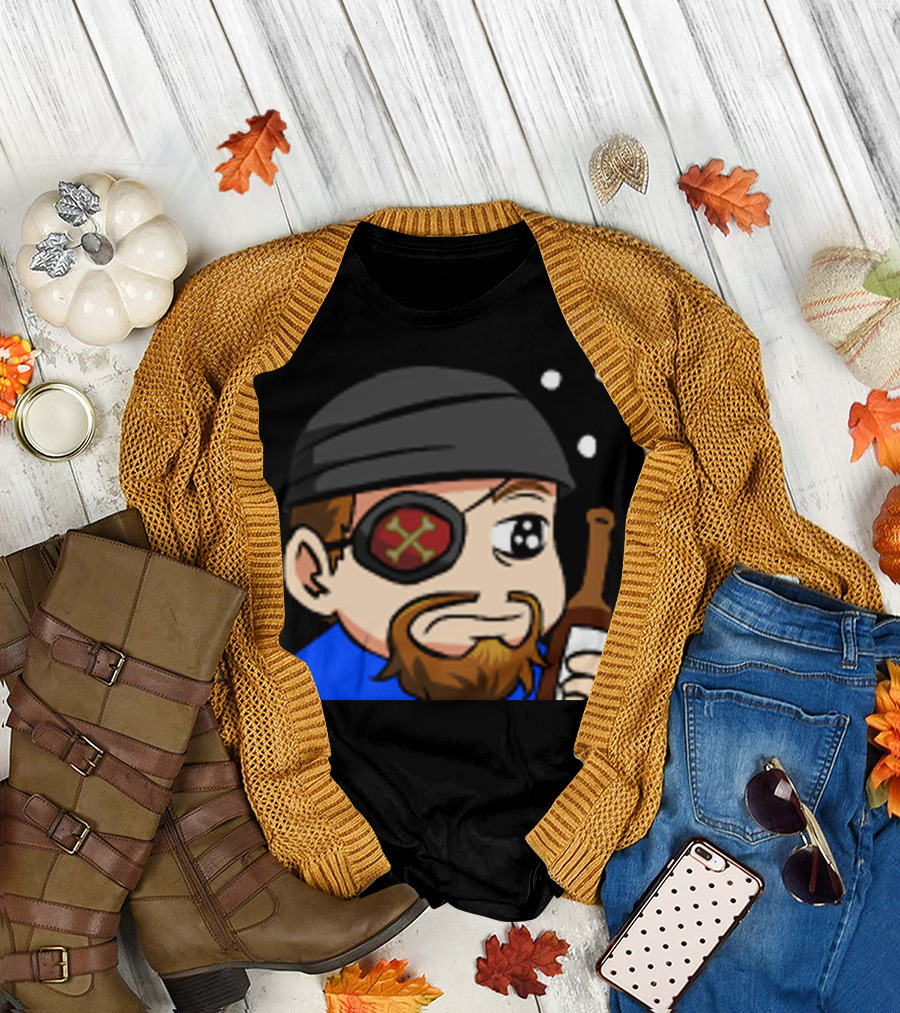Feels Straz Man Pirate Meme Eyepatch Bottle Funny Emote T-Shirt