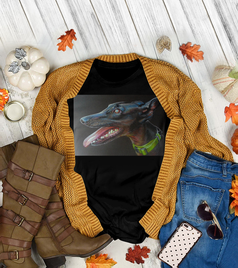 Greyhound Dog with Green Collar T-Shirt