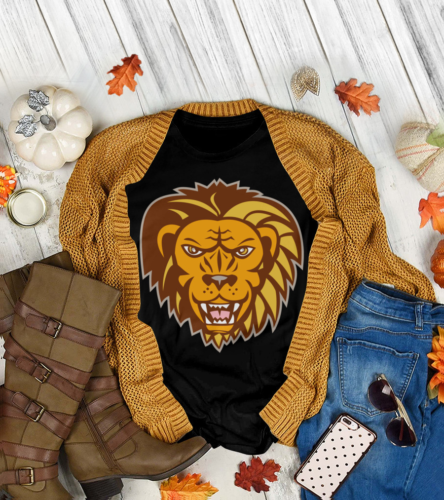 Angry Lion Big Cat Growling Head Ferocious Expression Roaring Feline Face T-Shirt