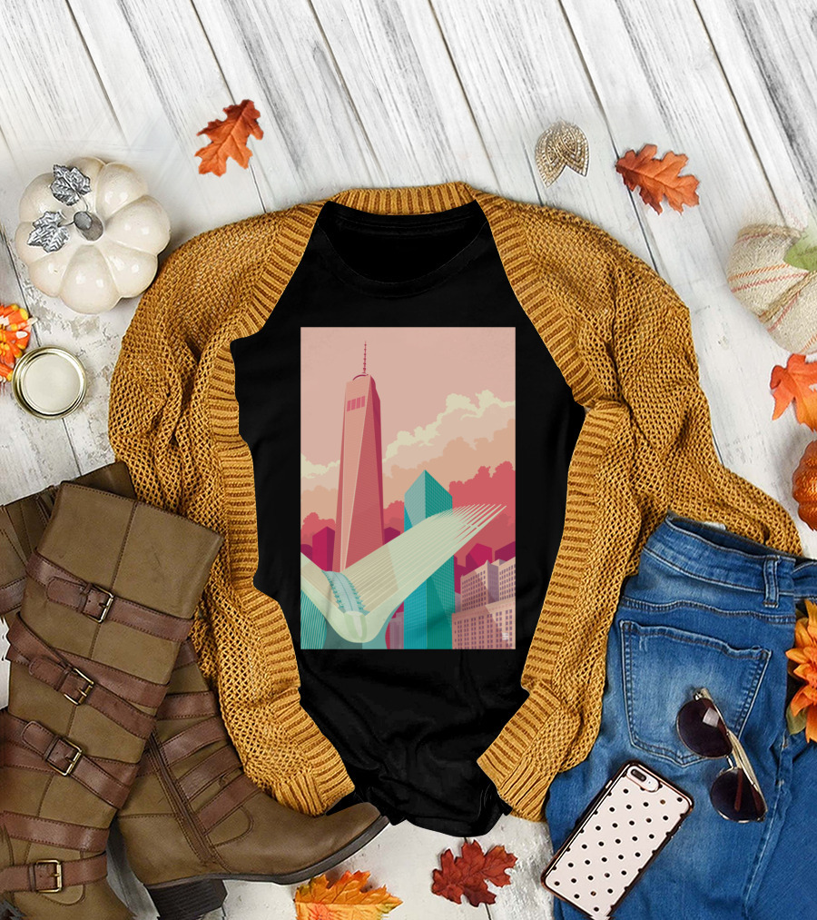 WTC New York City One World Trade and Oculus Skyline Retro T-Shirt
