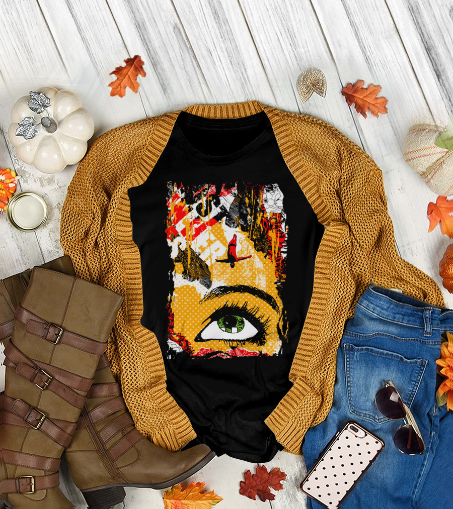 I Am Lost In Her Eyes Green Eye Art Collage with Surfer T-Shirt
