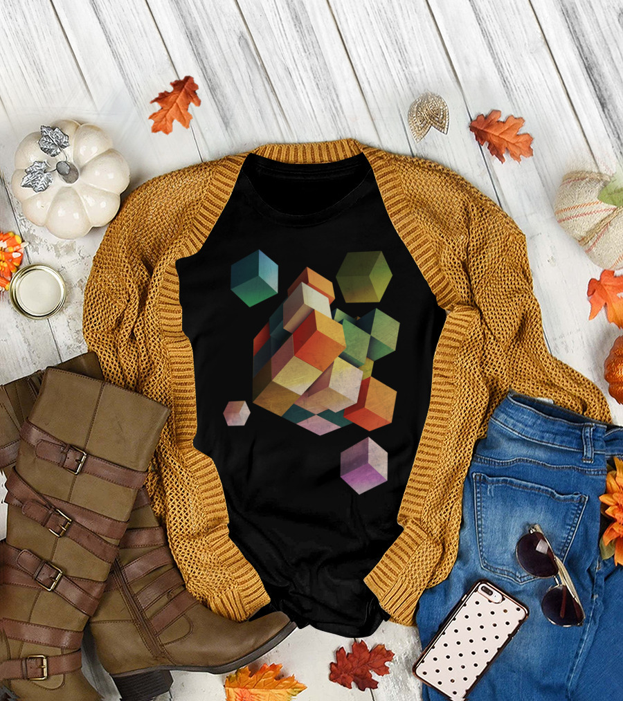 Deadly Box Geometric Cascade Multicolor Cubes T-Shirt