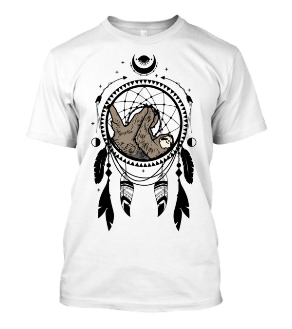 Dreamcatcher Sloth Animal Drift To Sleep Crescent Moon Feathers T-Shirt