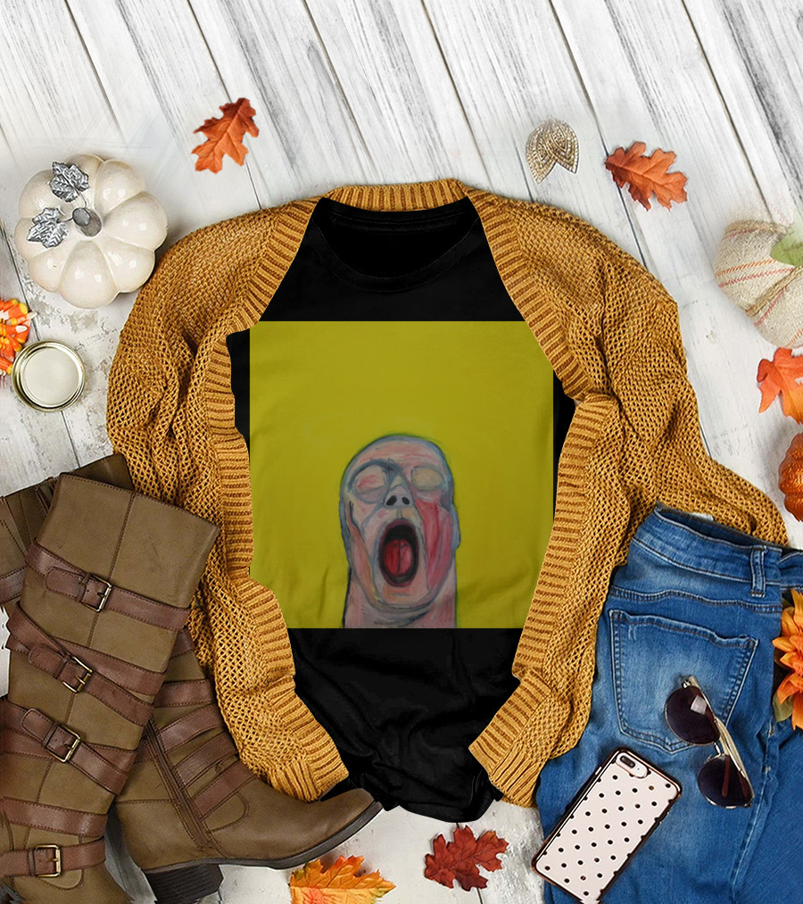 Yellow Scream Painting with Open-Mouthed Figure on Bright Background T-Shirt