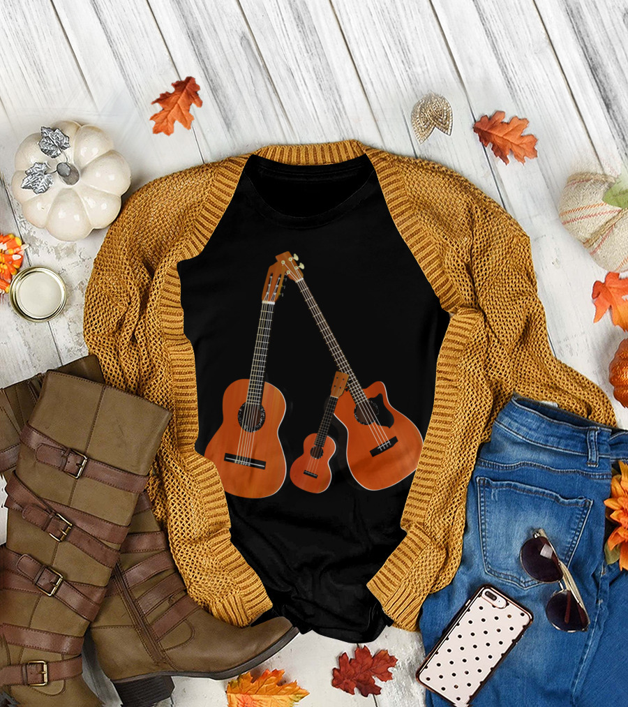 Acoustic Bass Guitar Ukulele Trio Music Instruments T-Shirt