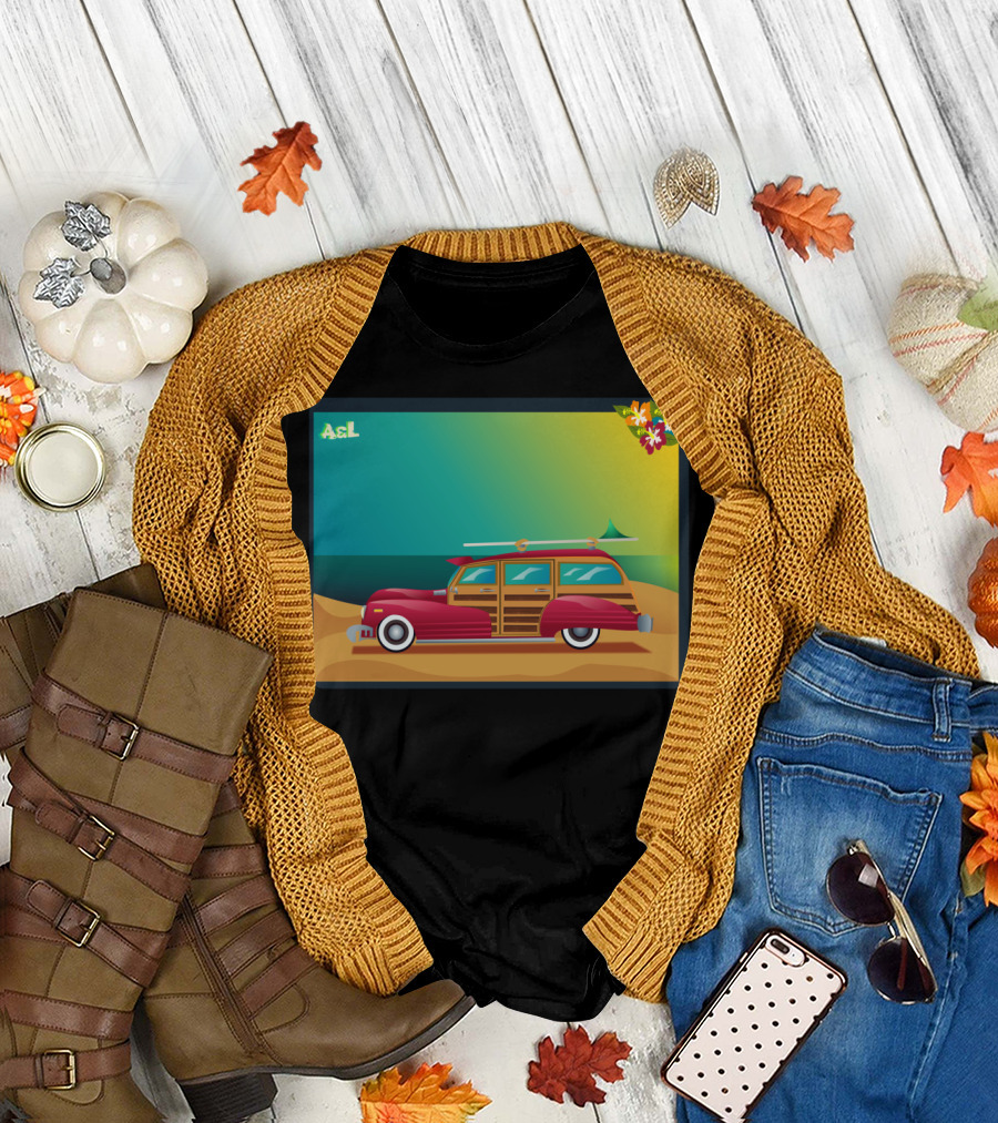 Classic Car Surfboard Beach Sunset A&L T-Shirt