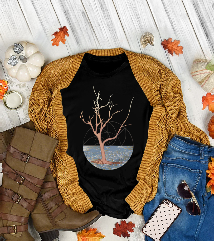 Drifting Tree in Water with Geometric Background T-Shirt