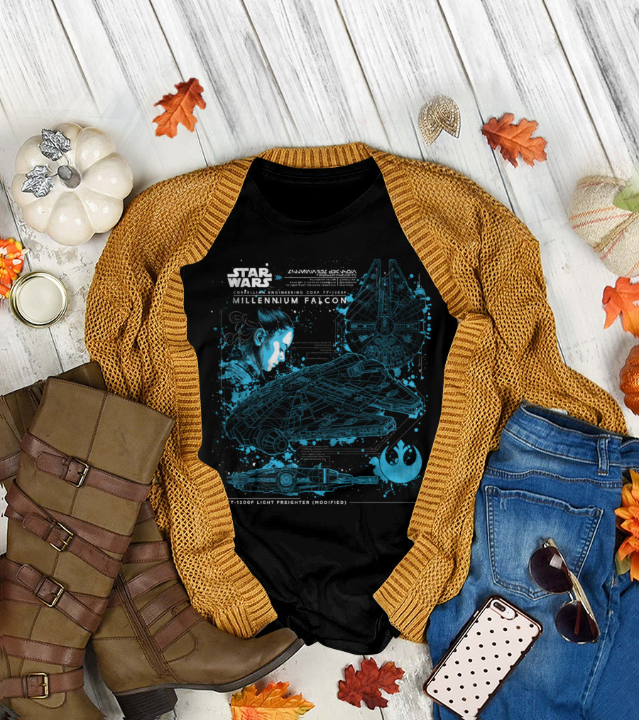 Star Wars Corellian Engineering Corp YT-1300F Millennium Falcon Blueprint T-Shirt