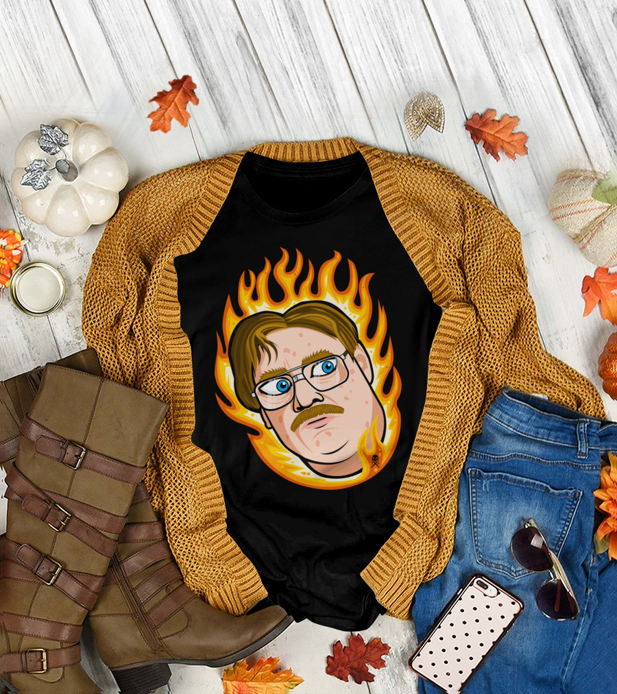 Milton Waddams Burning Cartoon Face T-Shirt