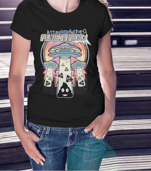 Attack Of The Alien Poo UFO Beaming Up Poop Emoji T-Shirt