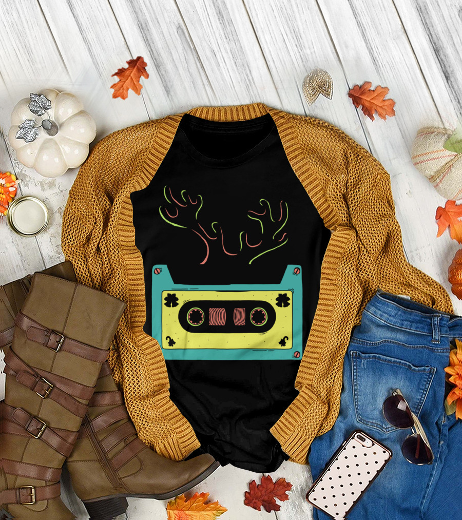 Classic Vintage Cassette Tape with Antler T-Shirt