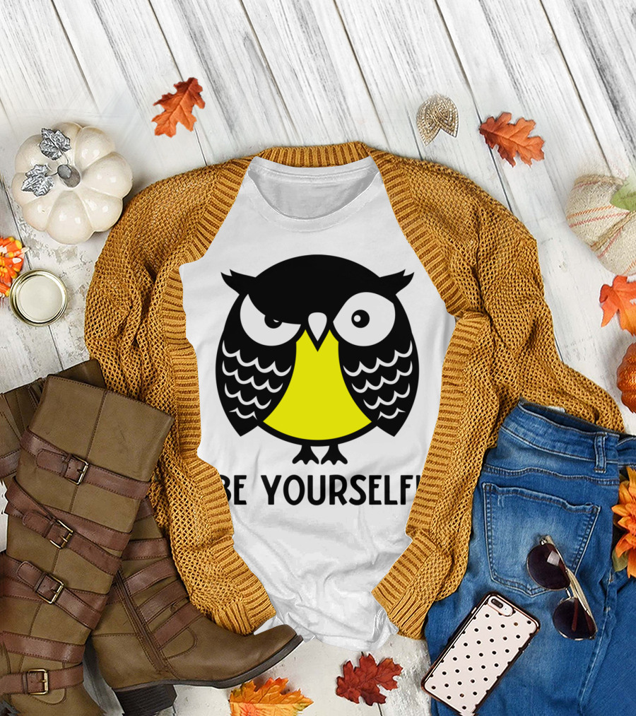 Black and Yellow Owl Be Yourself T-Shirt