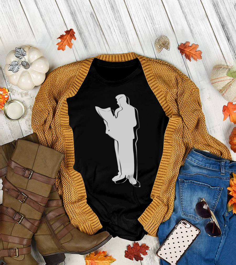 Reading Newspaper Silhouette Outline T-Shirt