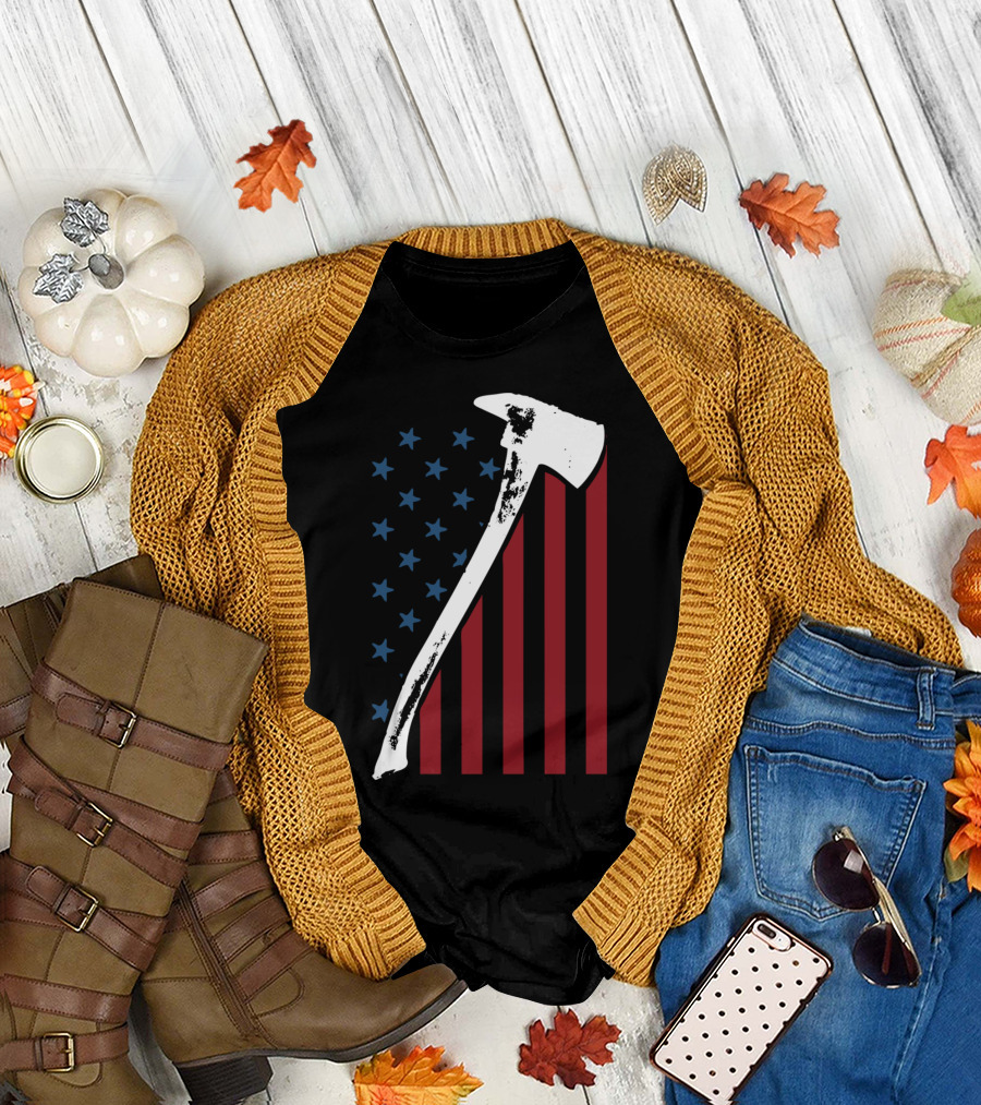 Firefighter Axe USA Flag T-Shirt