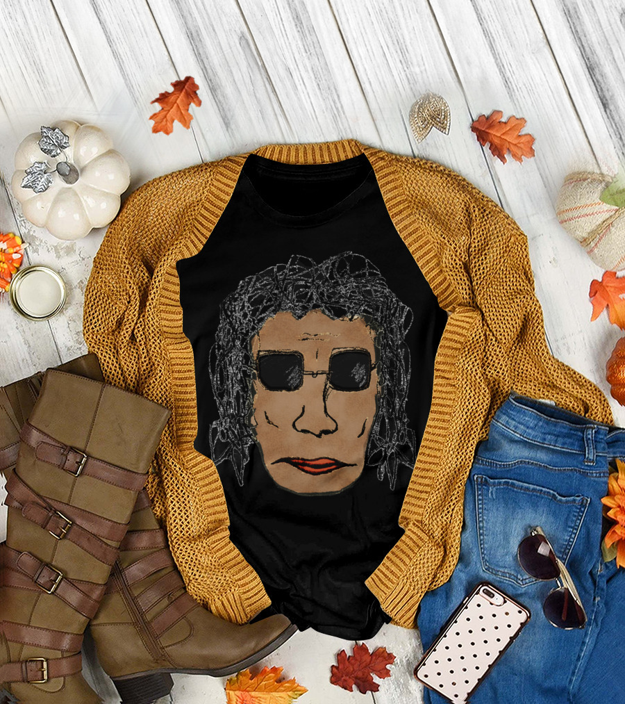 Cool Rock Star Man Drawing with Sunglasses and Long Hair T-Shirt