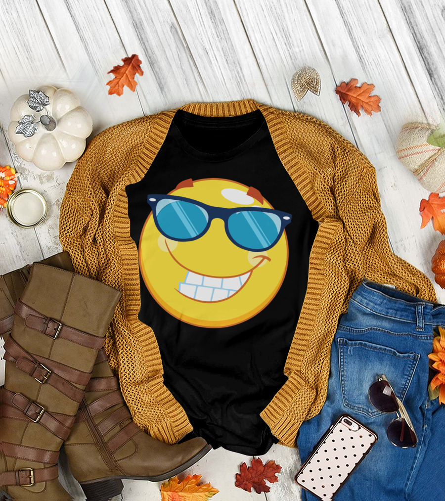 Cool Confident Smiley with Sunglasses Emoji T-Shirt